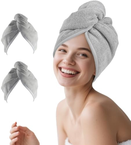 Poyday Asciugamano in microfibra per capelli: 2 asciugamani super | Anti crespo turbante asciugamano per donne ragazze capelli lunghi bagnati plopping ricci