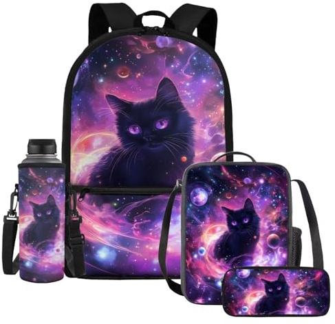 UOIMAG Ensemble de sacs d'école pour enfants - Sac à dos, boîte à lunch, trousse à crayons et porte-bouteille d'eau - Lot de 4 pièces, One Size, Ensemble cartable