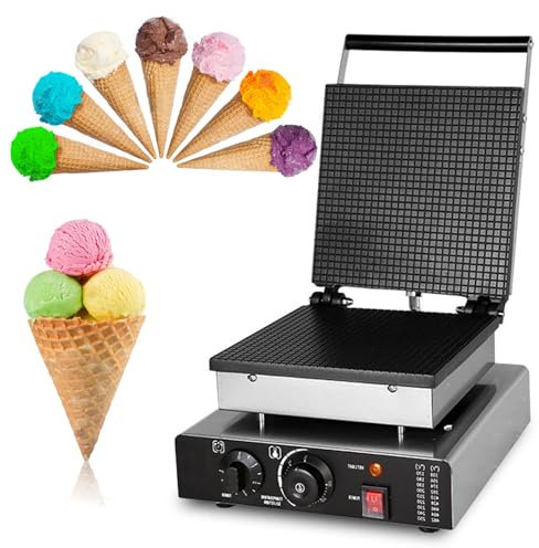 1750W Commercial Waffle Cone Maker, 25.8cm Electric Ice Cream Cone Machine with 50-300°C Adjustable Temperature & 1-5 Min Timer, Professional Egg Roll & Wafer Maker for Bakeries, Dessert Shops Square
