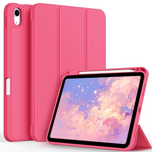 CACOE Hülle für iPad (A16) 11./ 10. Generation 11 mit Stifthalter | Dünn Ständer Schutzhüllen mit Weicher TPU-Rückseite, Auto Sleep/Wake,Hotpink