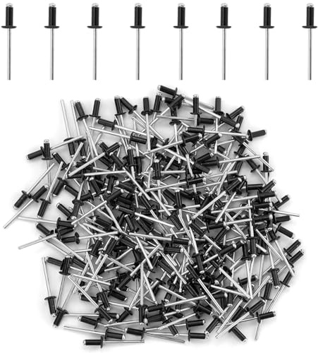 120 Piezas Remaches Aluminio Ciegos Negros Remache Ciego 4 mm x 12 mm Remaches ciegos de aluminio, Remaches ciegos lacados, para Metal Madera Plástico