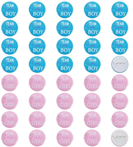 40 Stück Gender Reveal Party Button-Pins, Boy or Girl Deko Set, Perfekt für Baby Shower Party, Geburtstagsfeier & Team Spiel (Blau, Rosa)