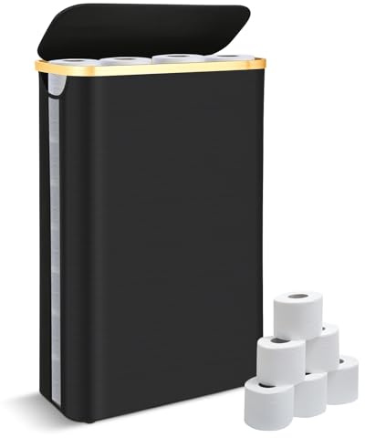 Toilet Roll Storage, 50L Toilet Paper Storage for up to 24 Rolls, Multifunctional Large Basket with Side Window, Bathroom Organizer Bin with Lid, Free Standing Box Unit Organizer