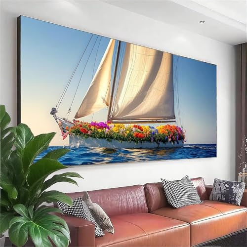 Diamond Painting Grande Flor Pintura de Diamante Adultos Bote Diamond Art Kit, 5D Redondo Cristal Bordado Punto de Cruz Painting, Manualidades Adultos para Decoracion Hogar Regalos 250x100 cm C-1