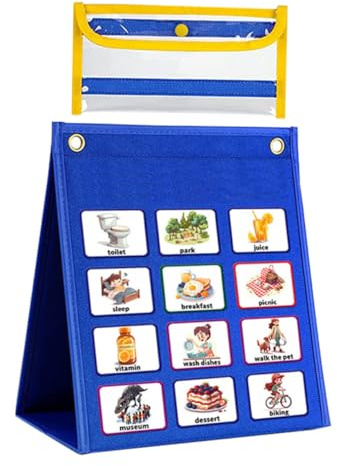 Parliky Calendario Visual Infantil con Pictogramas para Rutinas Diarias Tablero de con Bolsillo Amarillo Planificador DIY para Niñas Herramienta para Autismo y Disciplina