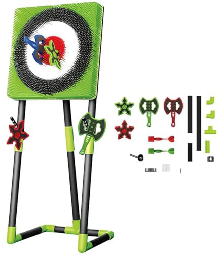 JLOZDM Set Jeu Lancer de Hache & Dard de Pelouse 3-en-1，Panneau Cible Sûr Pliant，Jeu Lancer avec Haches Dards，Amusement Famille Enfants Adultes Intérieur/Extérieur(Green,Square)