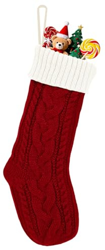 Summerdate 46 cm Große Gestrickte Weihnachtsstrümpfe – Geschenkbeutel für Kamin, Familiendekoration & Christbaumschmuck (Weiß und Rot, Gedrehtes Zopfmuster)
