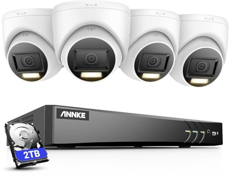ANNKE 4K Überwachungskamera Set Outdoor, 4X 8MP Farb-Nachtsicht Dome Kamera Überwachung Aussen und 8CH 2TB HDD DVR für 24/7 Videoüberwachung, Personen-/Fahrzeugerkennung, Nachtsicht