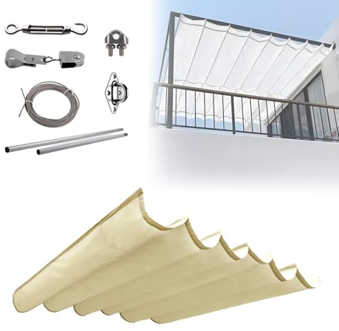 Pare-soleil de pergola rétractable avec accessoires d'installation facile à assembler pour patio, terrasse, porche, tonnelle, abri d'auto – Beige - 7 x 1 m