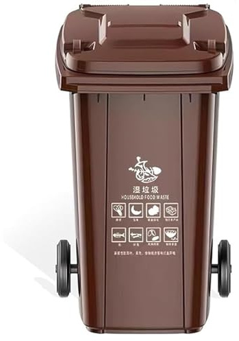 UCKYSU Contenedor Basura Exterior Con Ruedas Reforzado Más Ancho Gran Resistencia Desgaste Robusto Firme Se Puede Empujar Tirar Facilitar Su Desplazamiento(Brown,240L)