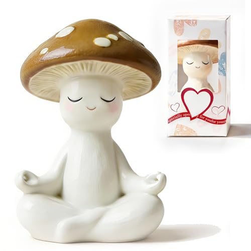 Cute Meditation Mushroom Ornaments for Zen Garden Room Desk Decor Yoga Gift | Farmhouse Home Autumn Decoration Bathroom Accessories Figurine Plant Statues Small Christmas,Birthday,New Home Gift for Women