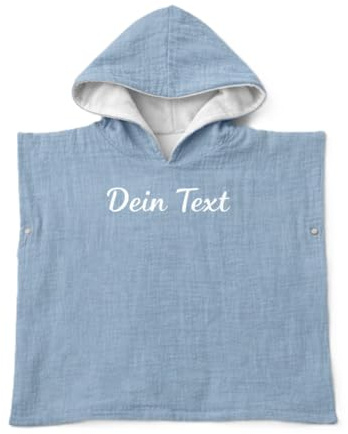 meloni Badeponcho Baby personalisiert mit Namen – Babyhandtuch mit Kapuze aus Musselin & Frottee Baumwolle – Kapuzenhandtuch Baby & Kinder für Bad & Strand (Blau)