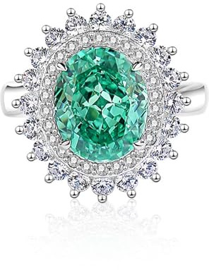 Ayoiow Damenring Weissgold, 5ct Im Labor Hergestellter Paraíba-Turmalin und Moissanit Halo Big Stone Statement Pave Vorsteckring für Ehering, 18 Karat Weißgold Größe 60 (19.1)