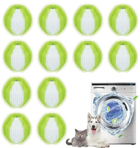 12 Tierhaarentferner und Fusselbälle für die Waschmaschine | Wiederverwendbare Haarfänger lösen Tierhaare und Fussel während des Waschgangs; nach jedem Einsatz reinigen.