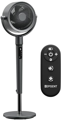 EPISENT Pedestal Fan, Remote Control, 8 Speeds, Timer, Oscillating, Grey | Quiet DC standing fan with adjustable height, 3 modes, 120° oscillation and 8H timer for home, bedroom and office