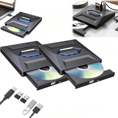7-in-1 Externes USB-DVD-Laufwerk und Blu-ray-Player, USB C 3.0 Typ-C tragbarer BD/DVD/CD-Brenner, Lesegerät mit 3 USB-Anschlüssen, Hub und SD/TF-Kartenleser, 6 x optisches Blu-ray-Laufwerk (schwarz