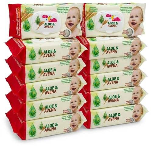 960 Salviette Umidificate profumate all'avena e aloe vera per Neonato Igiene Personale kIT risparmio con Chiusura A Clip Salvafreschezza Tessuto ad Alveare Extradelicato 42gr per baby