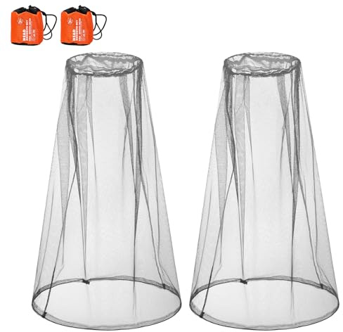 Eboot 2 Pack Mosquito Head Nets with Drawstring Breathable Ultra Large Bug Net for Head Outdoor Lovers Protect from Fly Screen Mosquito Gnat and Other Flies(Gray)