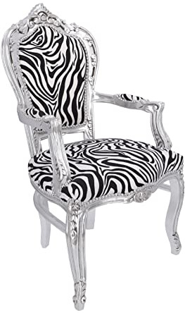 Way Home Store - Poltrona 100% BAROCCO stile Francese Luigi XVI - legno foglia Silver e tessuto Zebrato - dimensioni: 68 x 65 x 108 cm