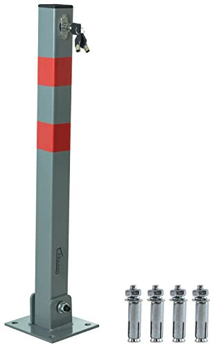 Hausen Folding Car Parking Barrier Post Vehicle Driveway Garage Security Bollard, 3 Keys Included with Each Barrier