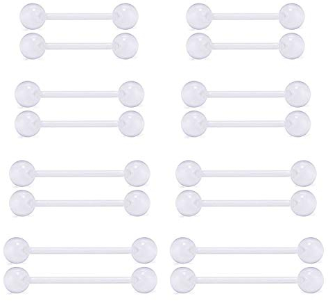 D.Bella Zungenpiercing 14G Klar Bioflex Zungenringe Retainer Nippelring Brustwarzenpiercing Piercing Durchsichtige Nippel Piercing Kunststoff Barbell
