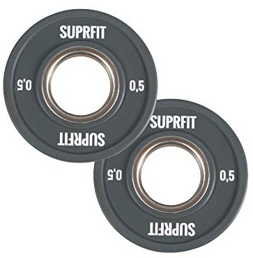 Suprfit Mini PU-stötfångare Plates – gummerade hantelskivor, par för teknikträning med hantelstången, vikt: 2 x 0,5 kg, stålring med 50 mm diameter, färg: grå