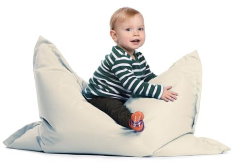 sunnypillow S Sitzsack, Outdoor & Indoor 100 x 70 cm mit 60L Styropor Füllung Sessel für Kinder & Erwachsene Sitzkissen Sofa Beanbag viele Farben und Größen zur Auswahl Cremefarben