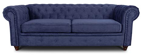 Sofnet - Sofa Chesterfield Asti 3-Sitzer (Blau, Capri 89) | Couchgarnitur, Polstersofa, Glamour Design, Strukturstoff, Holzfüße, komfortabel für Wohnzimmer