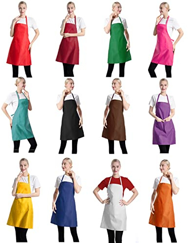 CWFUN 12pack Aprons Bulk for Women Men Waterproof apron for Cooking Baking Kitchen Restaurant Crafting Painting Apron- Bulk Aprons for Girls Waiter Waitress Apron,(Multicolours)