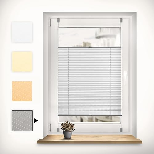 Sonello Plissee Klemmfix ohne Bohren 30cm x 140cm Grau Faltrollo Plisseerollo Jalousie für Tür & Fenster Blickdicht Sichtschutz Sonnenschutz Fertifplissee Rollo