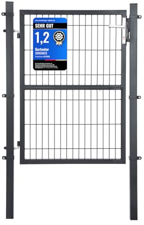 SONGMICS Gartentor, Gartentür, verzinkter Stahl, Zauntor, Hoftor, abschließbar, rechteckiges Rohr, Tür 106 x 125 cm (B x H), grau GGD175GY