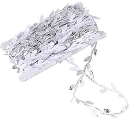 NUOBESTY Hochzeitsdekoration Silber Blätter Blatt Band Trim Seil 20m für Girlande DIY Handwerk und Party Hochzeit Hauptdekorationen (Silber 20m) Schleife