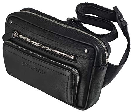 STILORD Lou Gürteltasche Hüfttasche Leder Vintage Bauchtasche für Herren Damen Kinder Cross Body Belt Bag für Jogging Festival Urlaub Handy Echt Leder Farbe:schwarz