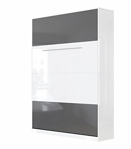 SMARTBett Schrankbett Standard 90x200 120x200 140x200 160x200 Bettschrank Wandbett Weiss Hochglanz/Anthrazit & Weiss Hochglanz 140 Vertikal
