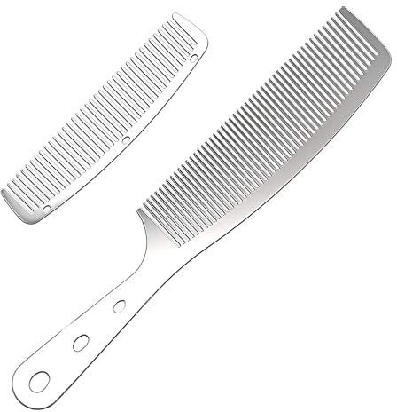 2pcs Metal Anti Static Barber Combs Stainless Steel Hair Comb Cutting Comb set Hair Styling Hairdressing Comb for Men Women Salon (Pocket Comb and handle Rake Comb)