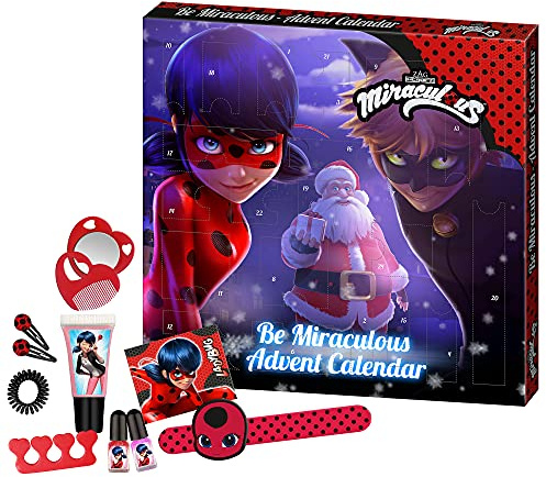 Miraculous - Adventskalender für Kinder, mit Beauty-Überraschungen und Haar-Accessoires, Deko-Box zum Aufstellen, besondere Geschenk-Idee für Mädchen und kleine Superhelden-Fans