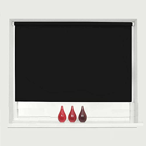 100% Blackout Waterproof Fabric Window Roller Shades Blind, Thermal Insulated,UV Protection,for Bedrooms,Living Room,Bathroom,The Office, Easy to Install (Black, 60 x 160 cm (23.6x63))
