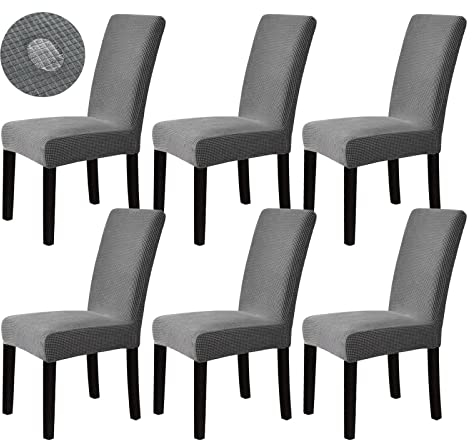 Dubest Stuhlhussen 6er Set Stuhlbezug Stretch Hussen für Schwingstühle Esszimmerstühle Stühle Schutz Stuhlbezüge Deko Bi-Elastic Bezug für Hotel,Hochzeit,Bankett, Küche, Restaurant,Party,Büro(Grau)