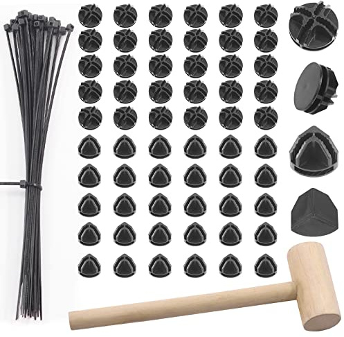 Swpeet 91Pcs 2 Styles Black Cube Plastic Connector with Cable Ties and Wooden Mallet Assortment Kit, Cube Round and Right Angle Organizer Connector Wire Grid Heavy Duty Zip Ties for Shelving