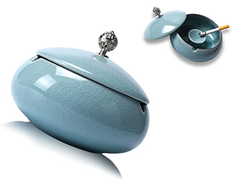 Posacenere in ceramica con coperchio portacenere antivento per esterni e interni, balcone terrazza casa ufficio decorazione azzurro