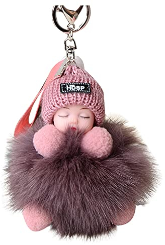 Anhänger Baby Ketten Taschen PomPom Schlüssel Cute Puppe Schlüssel Charme schlafende Schlüsselanhänger Je Schlüsselanhänger (A-027, One Size)