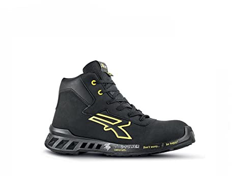 U POWER Scarpa Antifortunistica Alta Impermeabile Nera - Scarpa da Lavoro Comoda e Leggera - Tomaia in Microfibra e Suola in mescola PU Ultraleggera - Normativa EN ISO 20345:2011 - Numero 44 EU