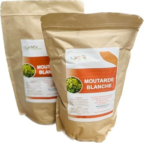 Moutarde blanche – Semences standard non traitées – Engrais vert – Lot de 2 x 850g – Usage amateur – Variété selon lot – Sinapis alba L. - Conditionné en France par une PME