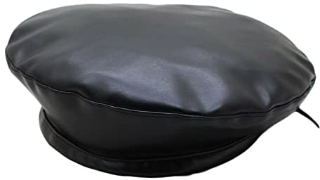 tcax Baskenmütze Damen Frauen Pu-Leder-Barett-Künstler-Frühlings-Mütze-Hut-Kappe Vintage Plain Barett-Hüte Einfarbige Elegante Dame-Leder-Kappen,Schwarz,54-58Cm