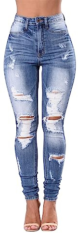 KUNMI Womens Classic High Waisted Skinny Stretch Butt Lifting Jeans Slim Fit Denim Pants R Blue Large