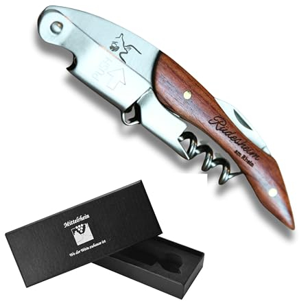 LORELEY MITTELRHEIN Germany Premium Waiter's Knife, Corkscrew, Wine Opener, Bottle Opener Made of Olive Wood & Stainless Steel for Waiters & Bartends, Any Household & Occasion (Stainless Steel,