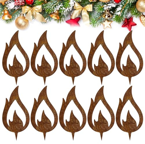 BOFUNX 10pcs Decorazione Fiamme in Ruggine Decorazione Arrugginita Fiamme Decorazione Natalizia Candela per Casa Giardino Natale