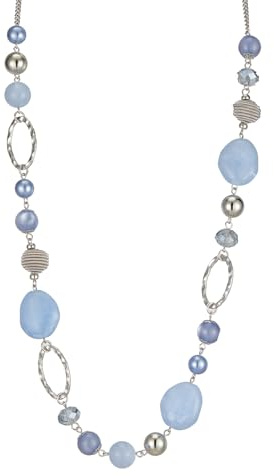 Bulinlin Silber Perplen Lang Kette für Damen Boho Statement Chain Halskette Modeschmuck Geburtstagsgeschenke für Frauen