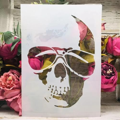 Totenkopf-Schablone, A4, 29 cm, Sonnenbrille, coole Totenkopf-Schablonen, Wandmalerei, Scrapbooking, Färbung, Prägung, Album, dekorative Vorlage