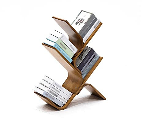 GaRcan Zeitschriftenständer, kreativer Bogen, baumförmiges Bücherregal, Büro, Wohnzimmer, gebogener Präsentationsständer, Zeitschriftenständer, Bücherregal, hölzerner Zeitschriftenständer (4 Etagen)
